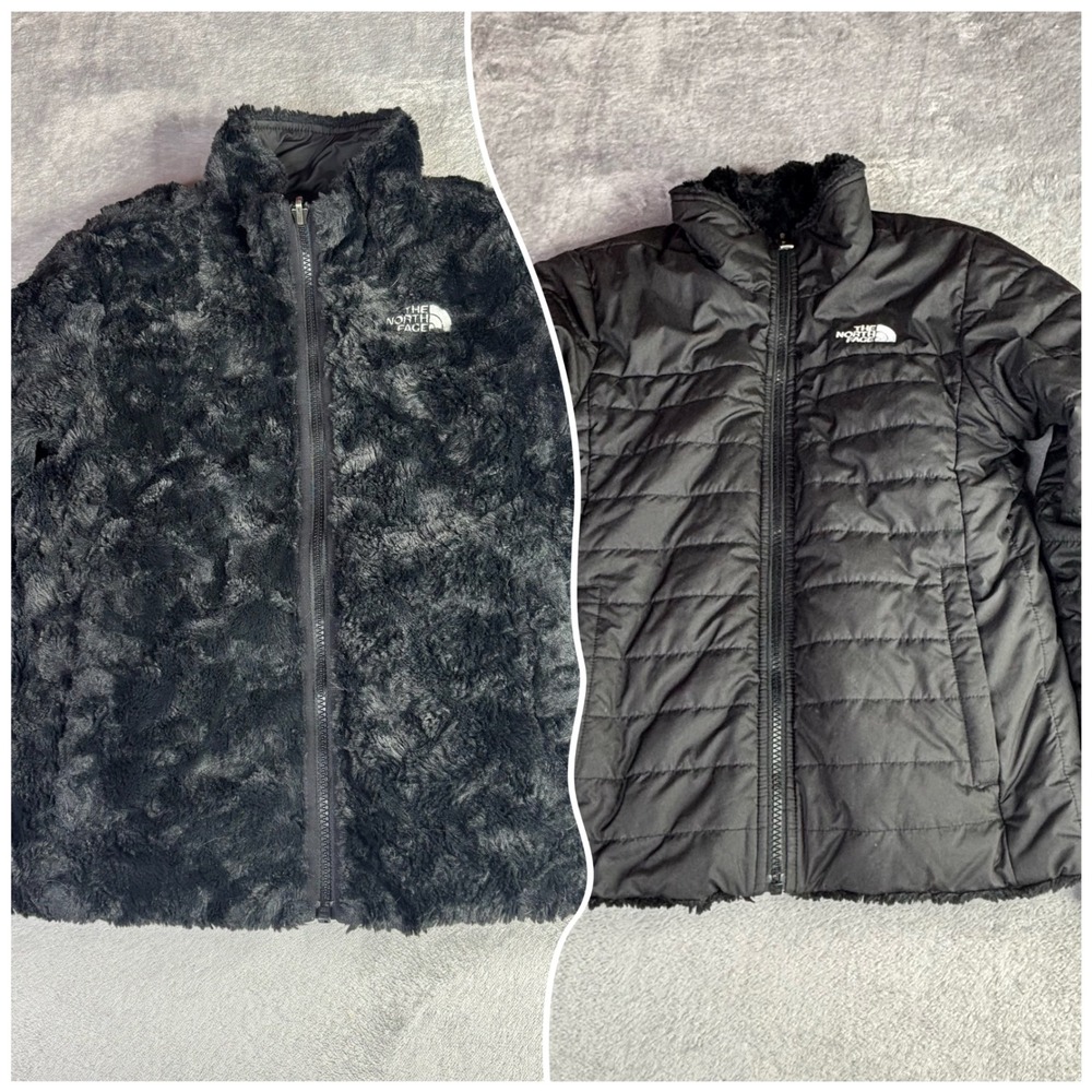 The North Face Reversible Mossbud Swirl Jacket Girls M 10/12 Black Quilted